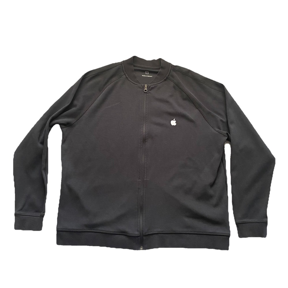 Apple Black Zip Up Jacket Adult Large Computer Retro Store Employee Embroidered